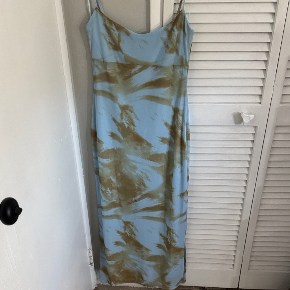 12th Tribe Sky Blue and Tan Maxi Dress
